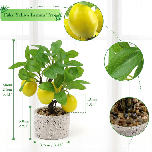 Faux Potted Plants Fake Yellow Lemon Tree Bonsai Table Decoration