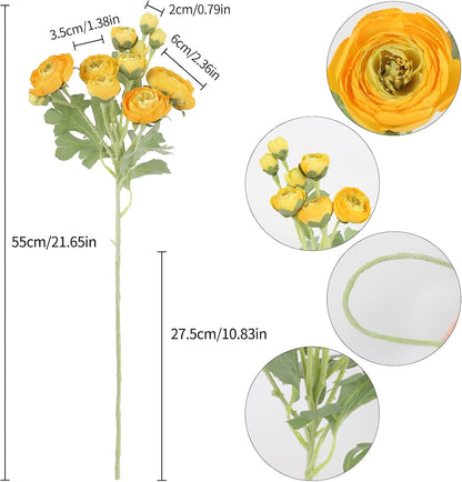 5PCS Ranunculus Artificial Flowers 60Heads Yellow Faux Peonies with Stem Real Touch 21.65" Silk Ranunculus Fake Flowers for DIY Craft Wedding Floral Arrangements Home Table Decor(Yellow)