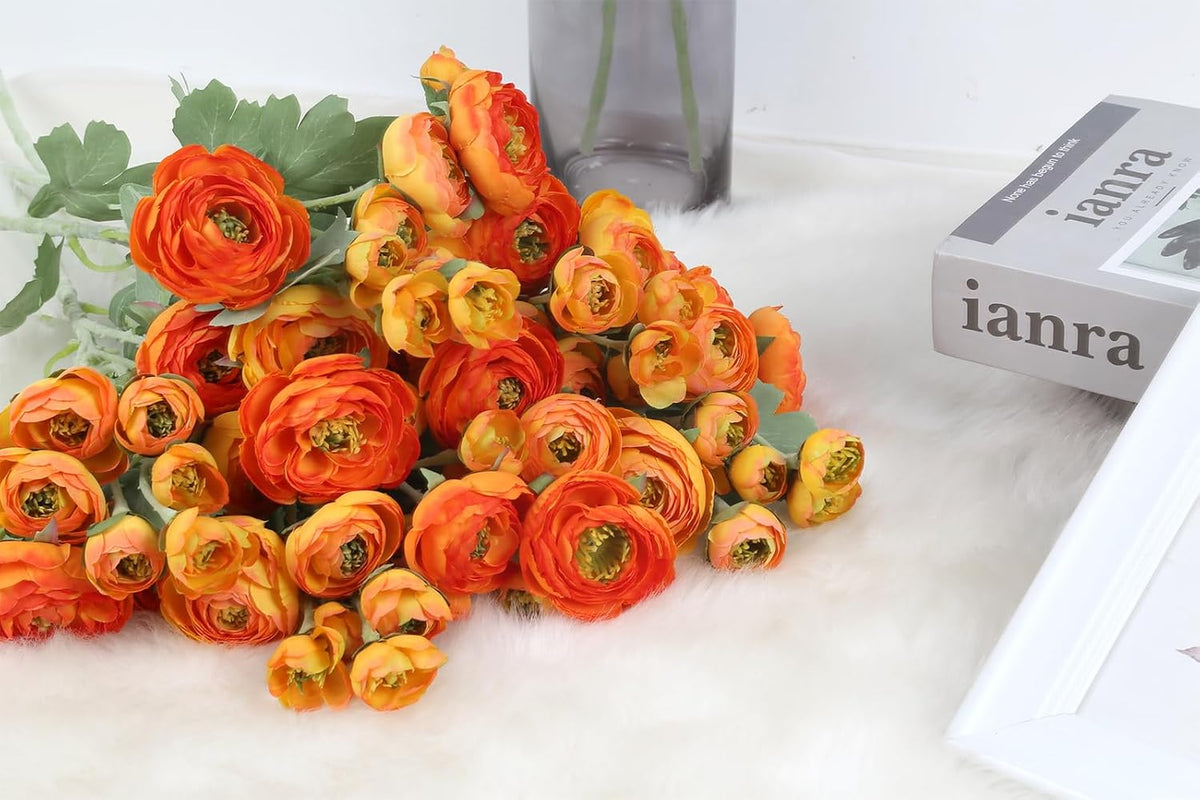 5PCS Ranunculus Artificial Flowers 60Heads Yellow Faux Peonies with Stem Real Touch 21.65" Silk Ranunculus Fake Flowers for DIY Craft Wedding Floral Arrangements Home Table Decor(Yellow)