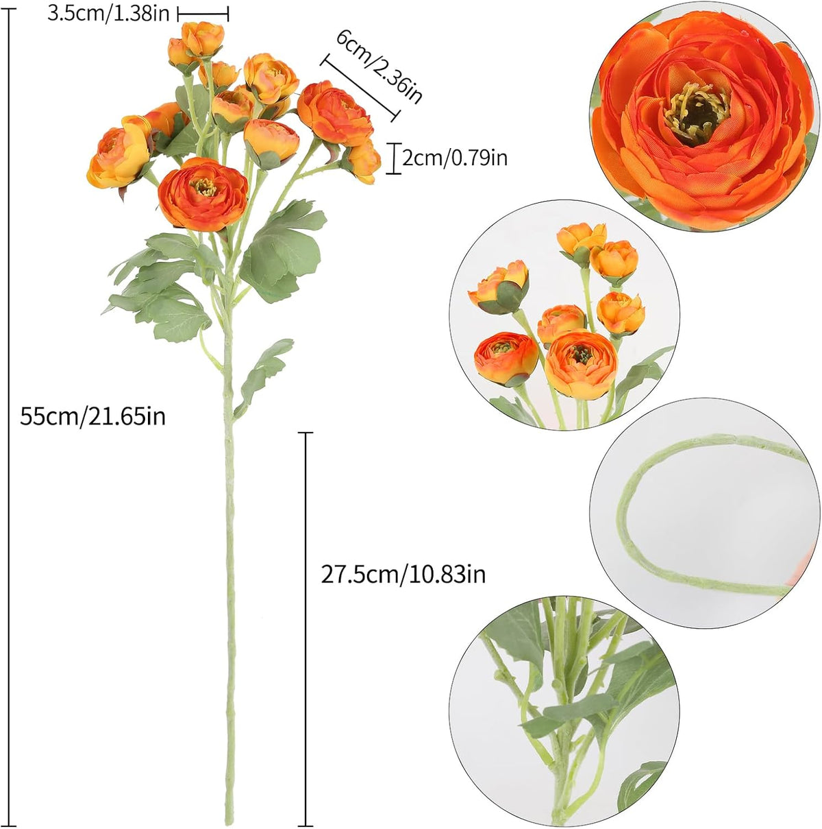 5PCS Ranunculus Artificial Flowers 60Heads Yellow Faux Peonies with Stem Real Touch 21.65" Silk Ranunculus Fake Flowers for DIY Craft Wedding Floral Arrangements Home Table Decor(Yellow)