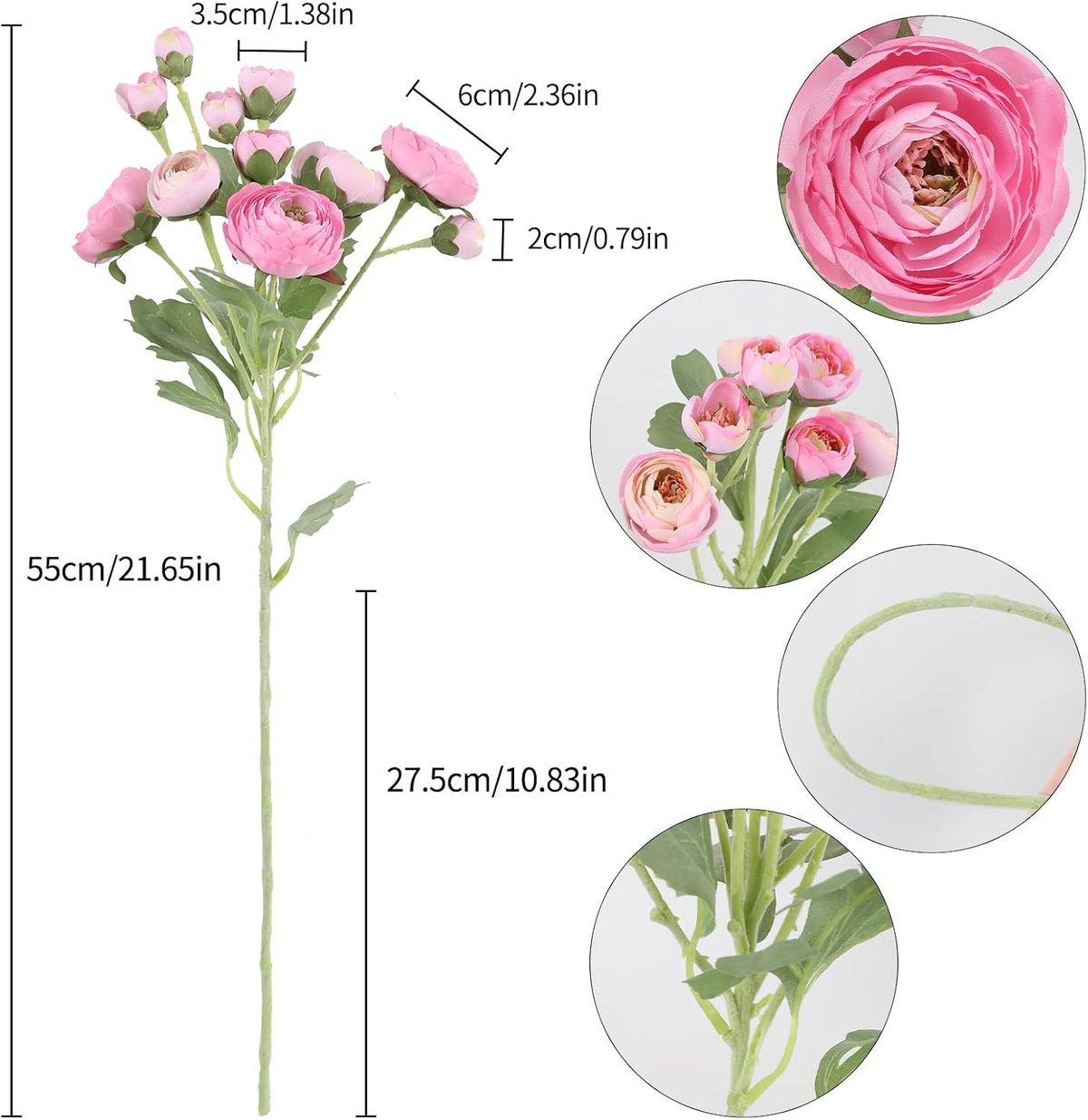 5PCS Ranunculus Artificial Flowers 60Heads Yellow Faux Peonies with Stem Real Touch 21.65" Silk Ranunculus Fake Flowers for DIY Craft Wedding Floral Arrangements Home Table Decor(Yellow)