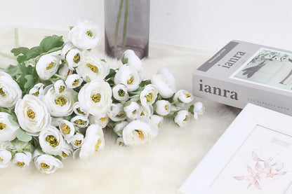 5PCS Ranunculus Artificial Flowers 60Heads Yellow Faux Peonies with Stem Real Touch 21.65" Silk Ranunculus Fake Flowers for DIY Craft Wedding Floral Arrangements Home Table Decor(Yellow)