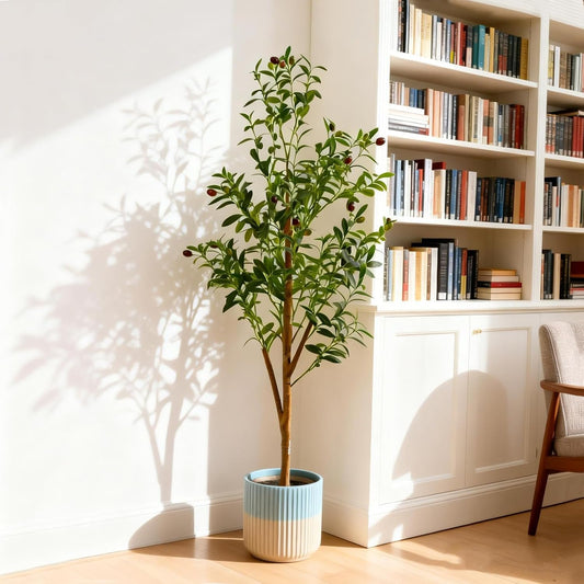 4FT Artificial Olive Tree Indoor, Tall Faux Olive Tree with Pot&Basket, Large Fake Olive Tree with Realistic 576 Silk Leaves and 32 Fruits for Living Room Home Office Decor.