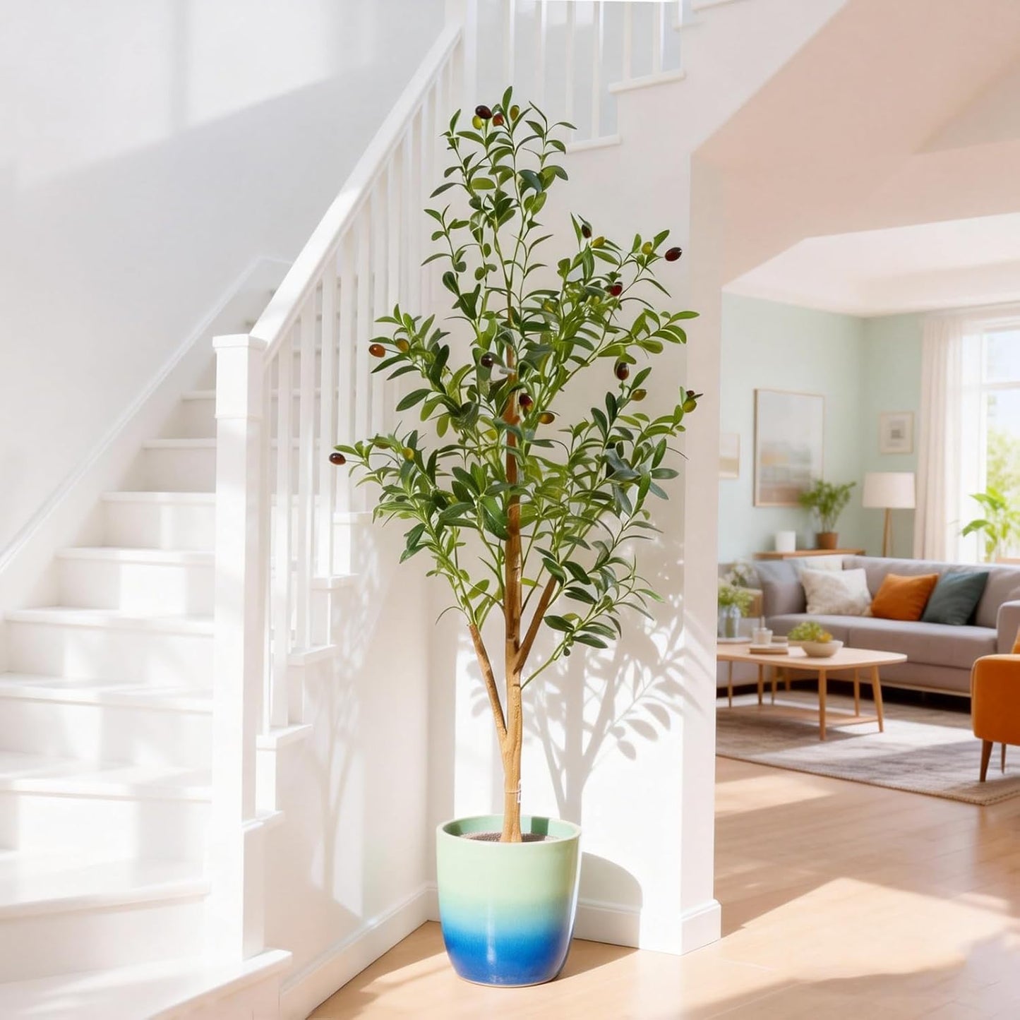 4FT Artificial Olive Tree Indoor, Tall Faux Olive Tree with Pot&Basket, Large Fake Olive Tree with Realistic 576 Silk Leaves and 32 Fruits for Living Room Home Office Decor.