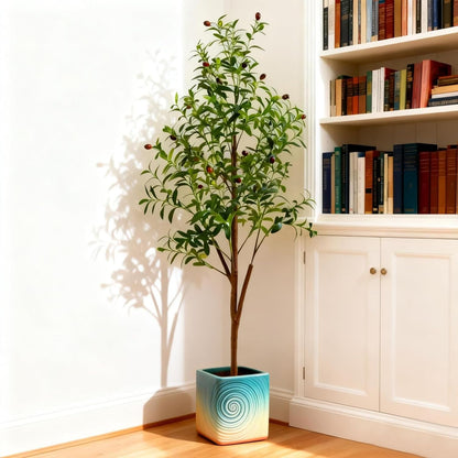 4FT Artificial Olive Tree Indoor, Tall Faux Olive Tree with Pot&Basket, Large Fake Olive Tree with Realistic 576 Silk Leaves and 32 Fruits for Living Room Home Office Decor.