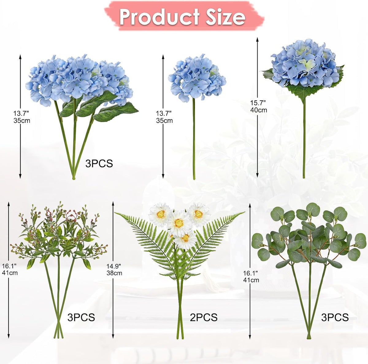 Dahlia Artificial Flowers, 12PCS Mixed White Faux Flowers with Dahlia & Daisies, Up to 20.4 Inch Long Silk Fake Flowers for Vase DIY Wedding Bouquet Party Centerpieces Arrangement Home Decor