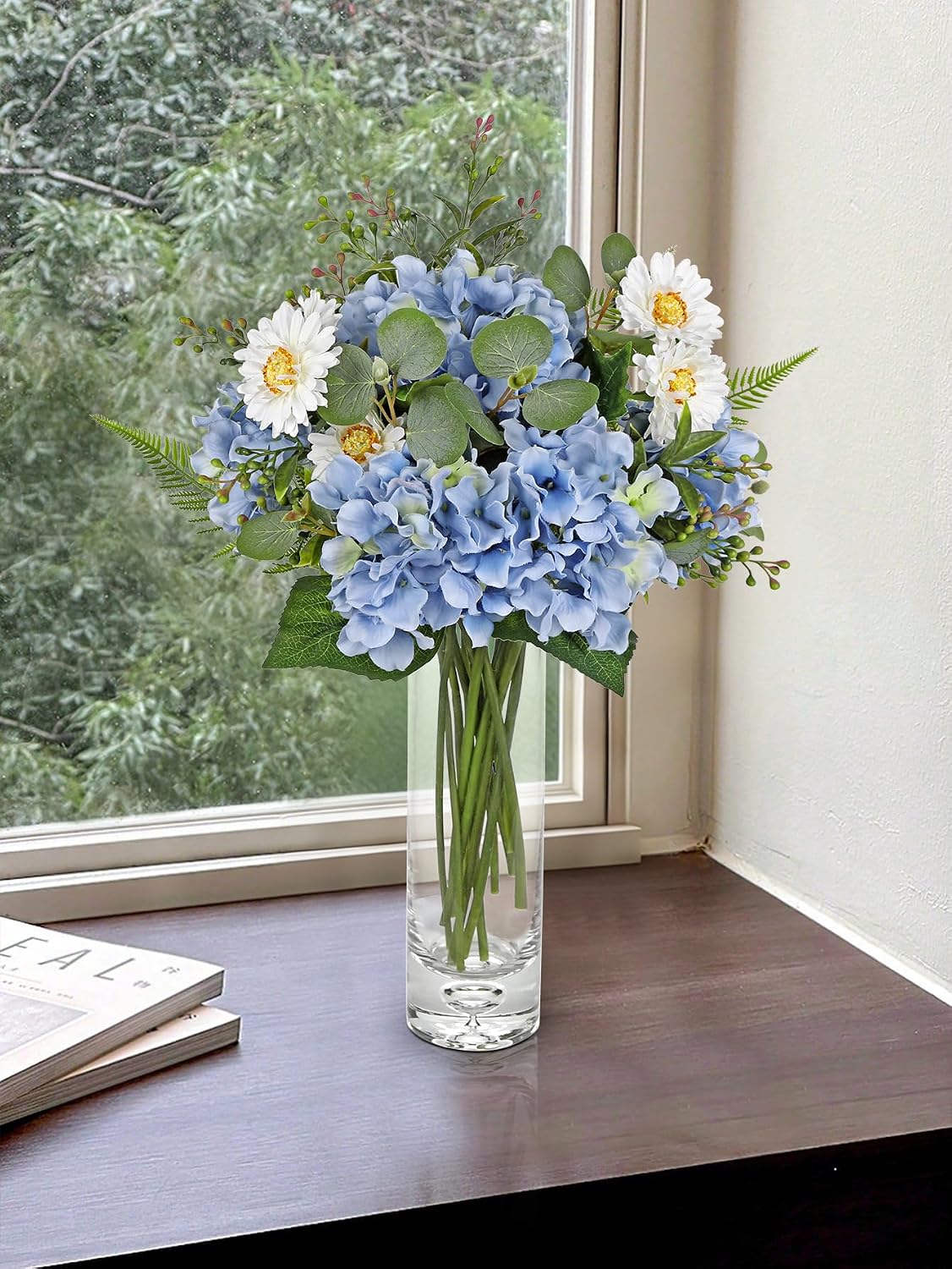 Dahlia Artificial Flowers, 12PCS Mixed White Faux Flowers with Dahlia & Daisies, Up to 20.4 Inch Long Silk Fake Flowers for Vase DIY Wedding Bouquet Party Centerpieces Arrangement Home Decor