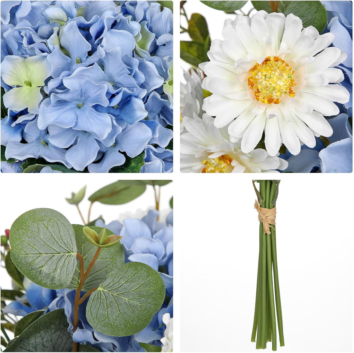 Dahlia Artificial Flowers, 12PCS Mixed White Faux Flowers with Dahlia & Daisies, Up to 20.4 Inch Long Silk Fake Flowers for Vase DIY Wedding Bouquet Party Centerpieces Arrangement Home Decor