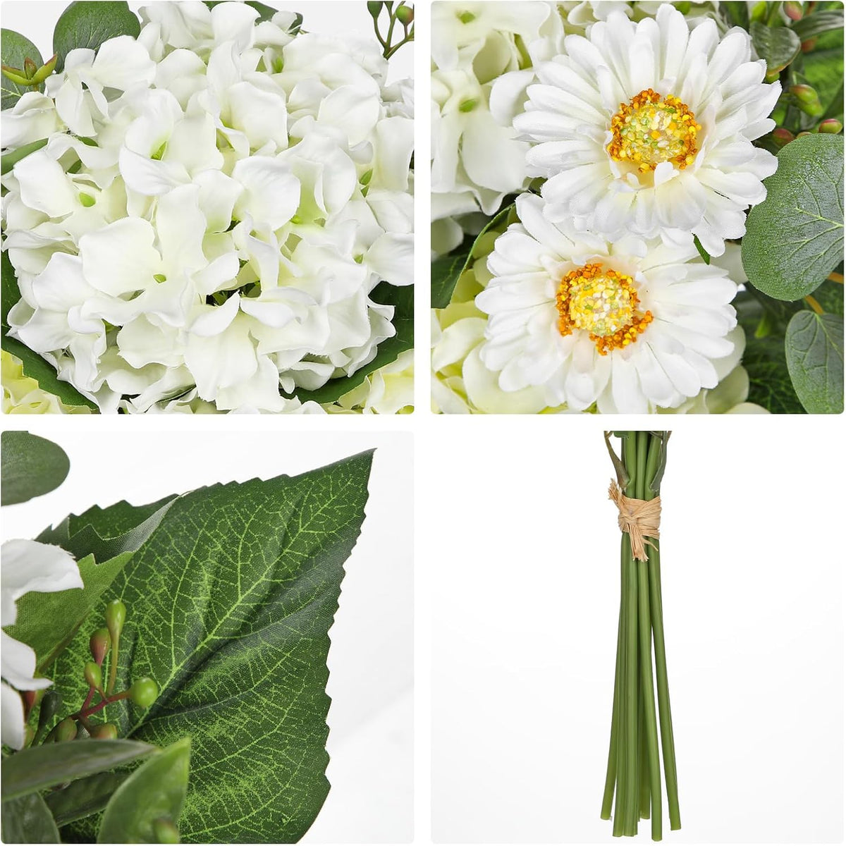 Dahlia Artificial Flowers, 12PCS Mixed White Faux Flowers with Dahlia & Daisies, Up to 20.4 Inch Long Silk Fake Flowers for Vase DIY Wedding Bouquet Party Centerpieces Arrangement Home Decor