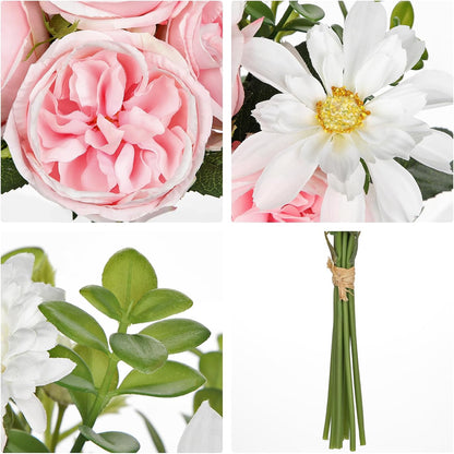 Dahlia Artificial Flowers, 12PCS Mixed White Faux Flowers with Dahlia & Daisies, Up to 20.4 Inch Long Silk Fake Flowers for Vase DIY Wedding Bouquet Party Centerpieces Arrangement Home Decor