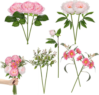 Dahlia Artificial Flowers, 12PCS Mixed White Faux Flowers with Dahlia & Daisies, Up to 20.4 Inch Long Silk Fake Flowers for Vase DIY Wedding Bouquet Party Centerpieces Arrangement Home Decor