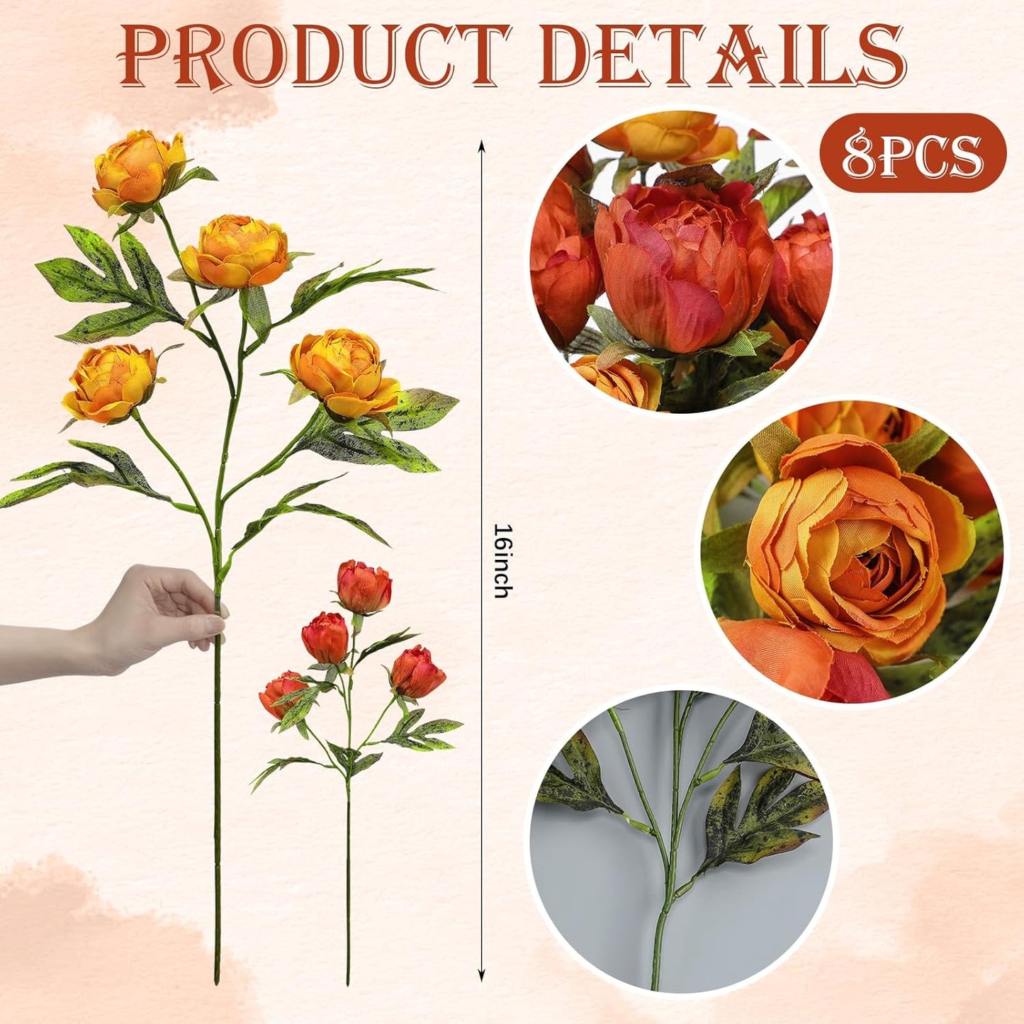 Thiccywoov Faux Silk Peony Artificial Flowers Stem for Vase,8 Pcs,Brownish | Brownish Fake Peonies Branches with Stems, for Fall Autumn Home DIY Bouquet Centerpieces Wedding Arrangements Shower Decor