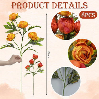 Thiccywoov Faux Silk Peony Artificial Flowers Stem for Vase,8 Pcs,Brownish | Brownish Fake Peonies Branches with Stems, for Fall Autumn Home DIY Bouquet Centerpieces Wedding Arrangements Shower Decor