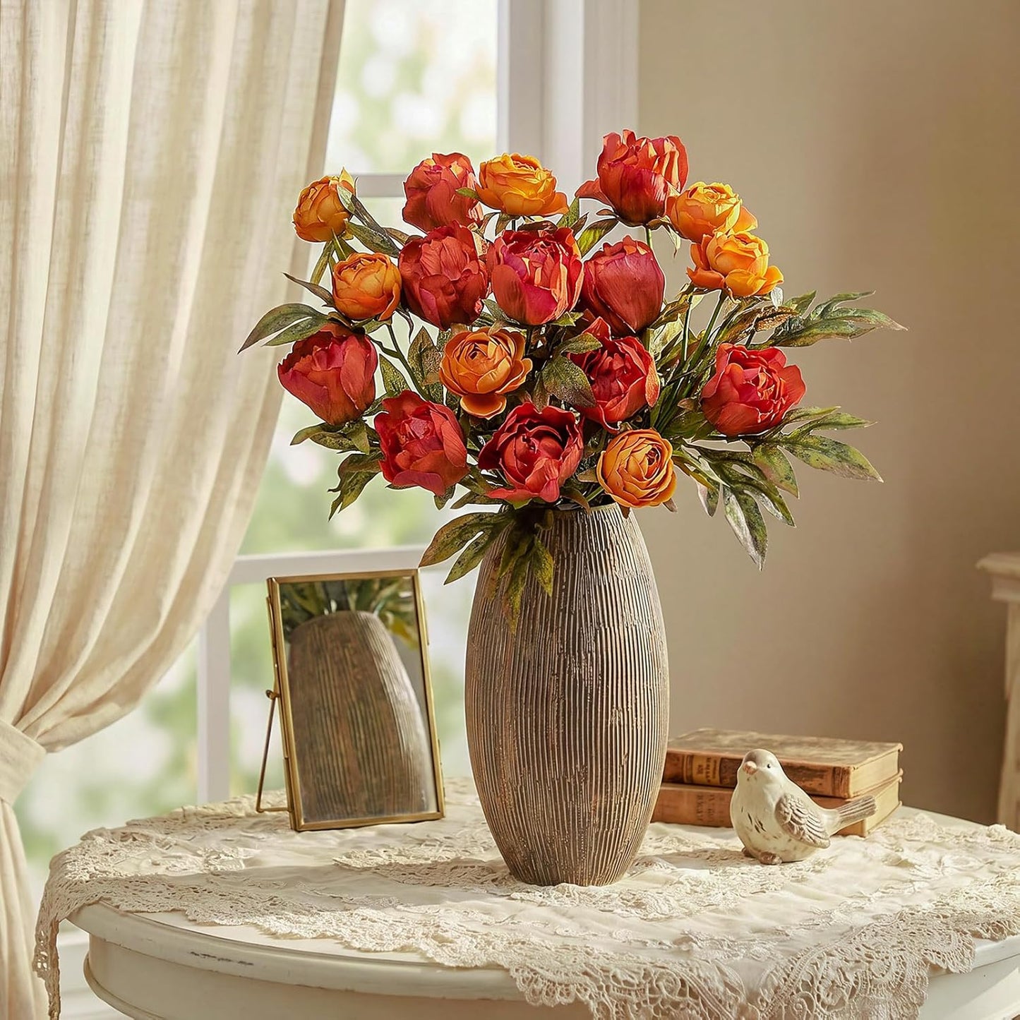 Thiccywoov Faux Silk Peony Artificial Flowers Stem for Vase,8 Pcs,Brownish | Brownish Fake Peonies Branches with Stems, for Fall Autumn Home DIY Bouquet Centerpieces Wedding Arrangements Shower Decor