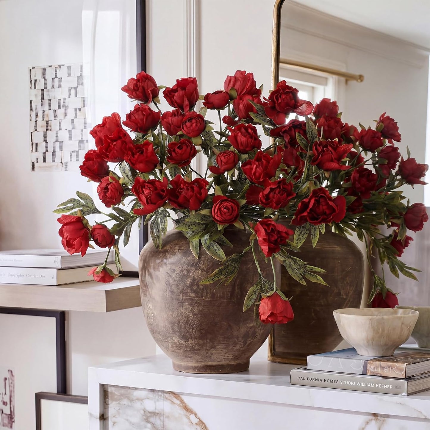 Thiccywoov Faux Silk Peony Artificial Flowers Stem for Vase,8 Pcs,Brownish | Brownish Fake Peonies Branches with Stems, for Fall Autumn Home DIY Bouquet Centerpieces Wedding Arrangements Shower Decor