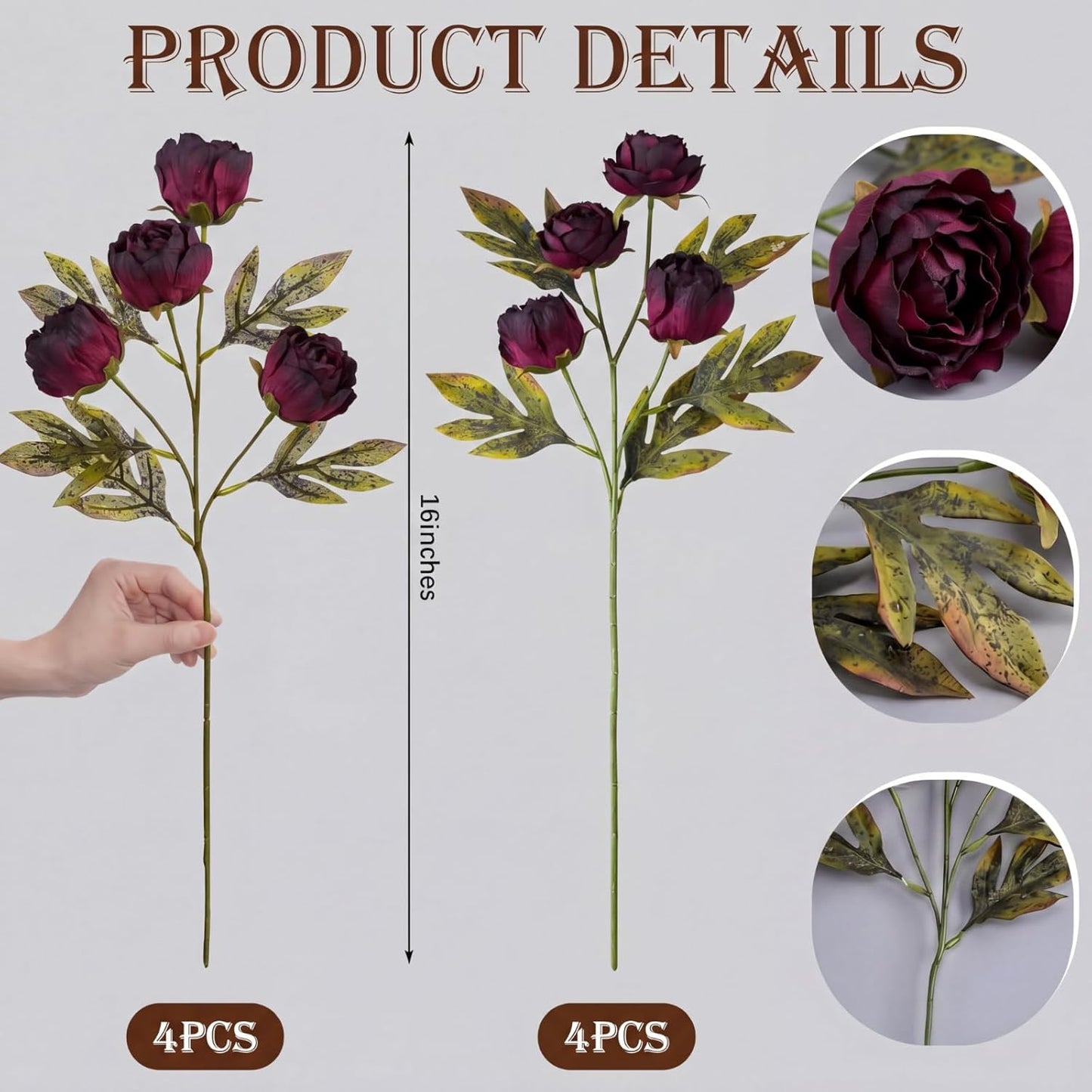 Thiccywoov Faux Silk Peony Artificial Flowers Stem for Vase,8 Pcs,Brownish | Brownish Fake Peonies Branches with Stems, for Fall Autumn Home DIY Bouquet Centerpieces Wedding Arrangements Shower Decor