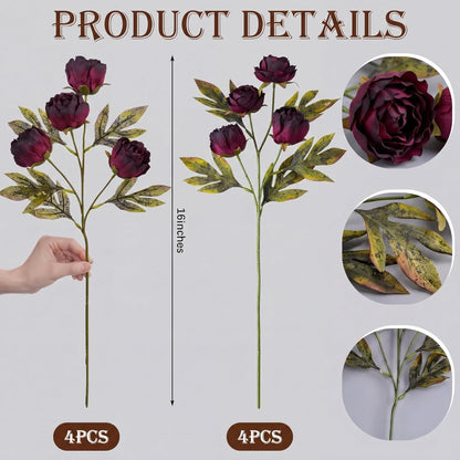 Thiccywoov Faux Silk Peony Artificial Flowers Stem for Vase,8 Pcs,Brownish | Brownish Fake Peonies Branches with Stems, for Fall Autumn Home DIY Bouquet Centerpieces Wedding Arrangements Shower Decor