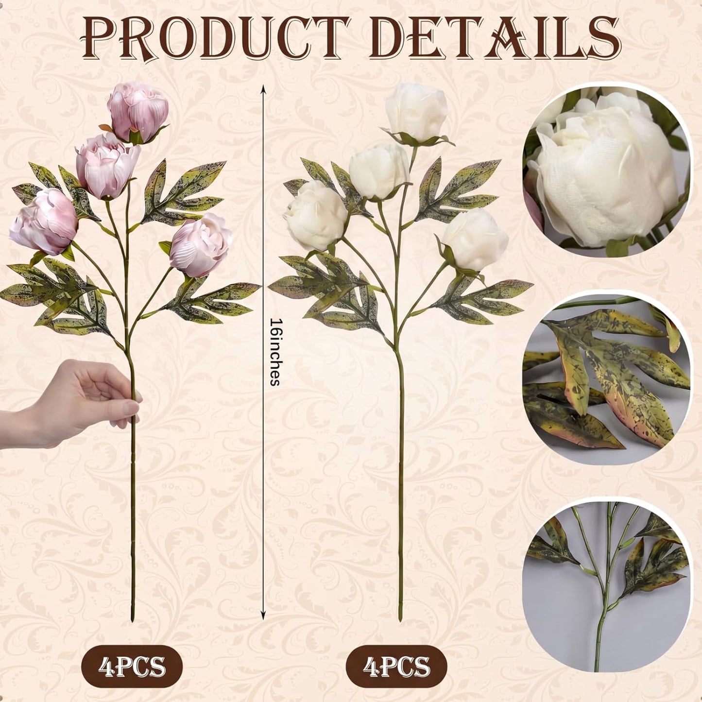 Thiccywoov Faux Silk Peony Artificial Flowers Stem for Vase,8 Pcs,Brownish | Brownish Fake Peonies Branches with Stems, for Fall Autumn Home DIY Bouquet Centerpieces Wedding Arrangements Shower Decor