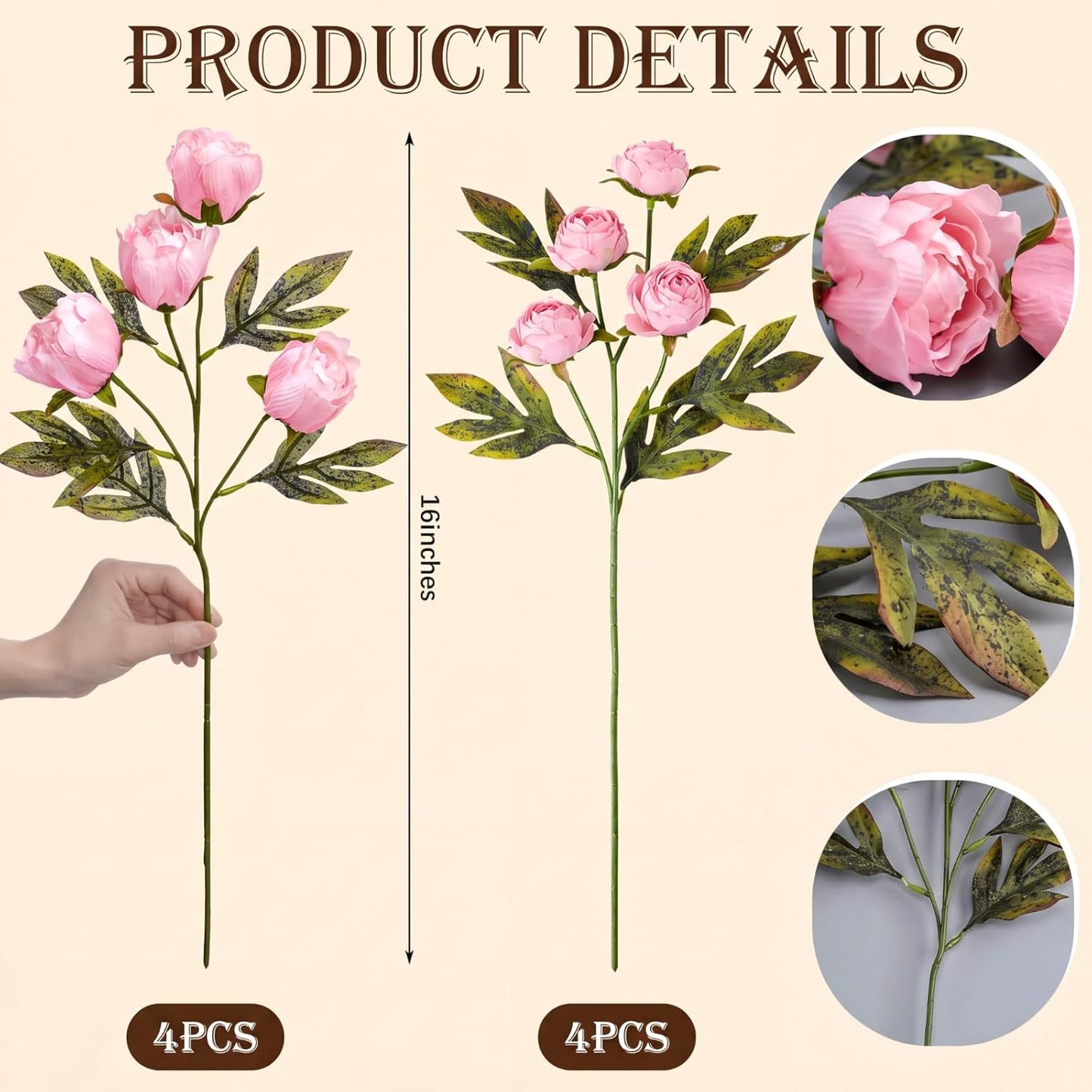Thiccywoov Faux Silk Peony Artificial Flowers Stem for Vase,8 Pcs,Brownish | Brownish Fake Peonies Branches with Stems, for Fall Autumn Home DIY Bouquet Centerpieces Wedding Arrangements Shower Decor