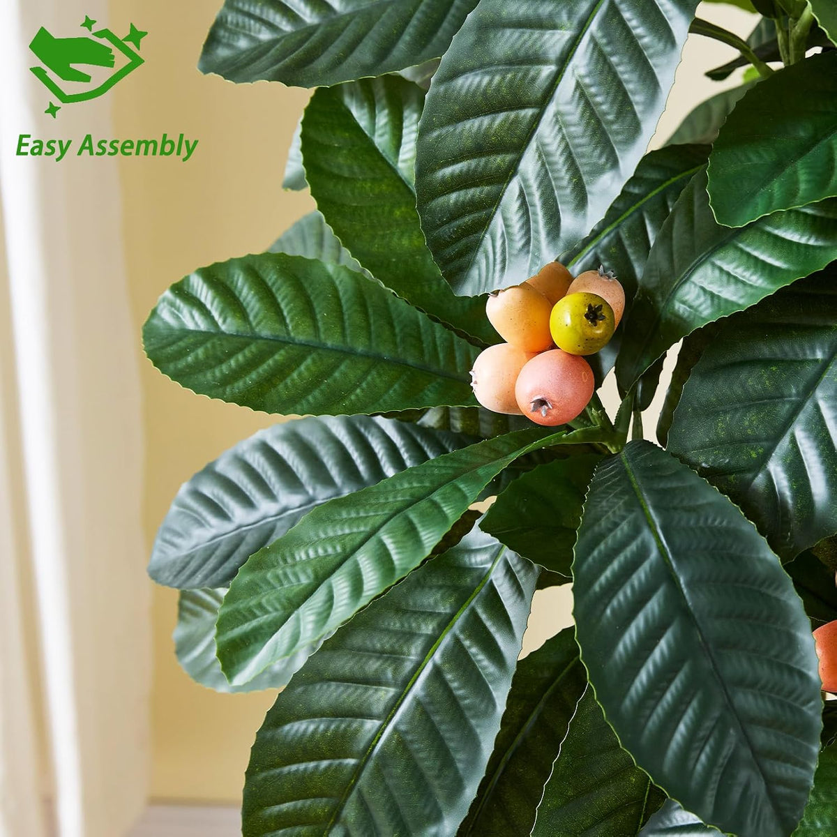 Artificial Fruit Tree 5FT, Fake Loquat Tree Indoor with White Tall Planter, Realistic Faux Japanese Medlar Tree with Lifelike Fruit for Living Room Office Entryway Decor