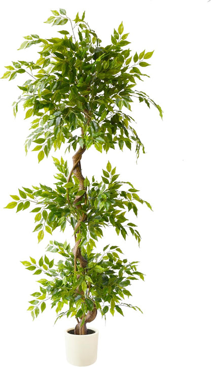 Artificial Eucalyptus Tree 6ft, Faux Plant with Basket, Fake Eucalyptus Trees with White Silver Dollar Leaves, Faux Potted Plants for Home Office Decor Indoor Outdoor