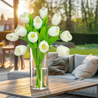 12pcs Pink Tulips Artificial Flowers Real Touch Silk Fake Flowers Faux Tulip Stems for Wedding Spring Bouquet Floral Arrangement Home Decorations Table Centerpiece
