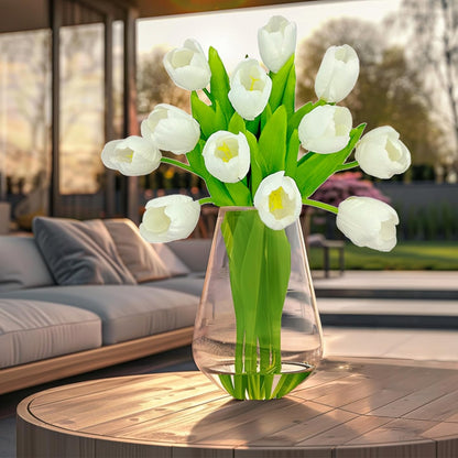 12pcs Pink Tulips Artificial Flowers Real Touch Silk Fake Flowers Faux Tulip Stems for Wedding Spring Bouquet Floral Arrangement Home Decorations Table Centerpiece