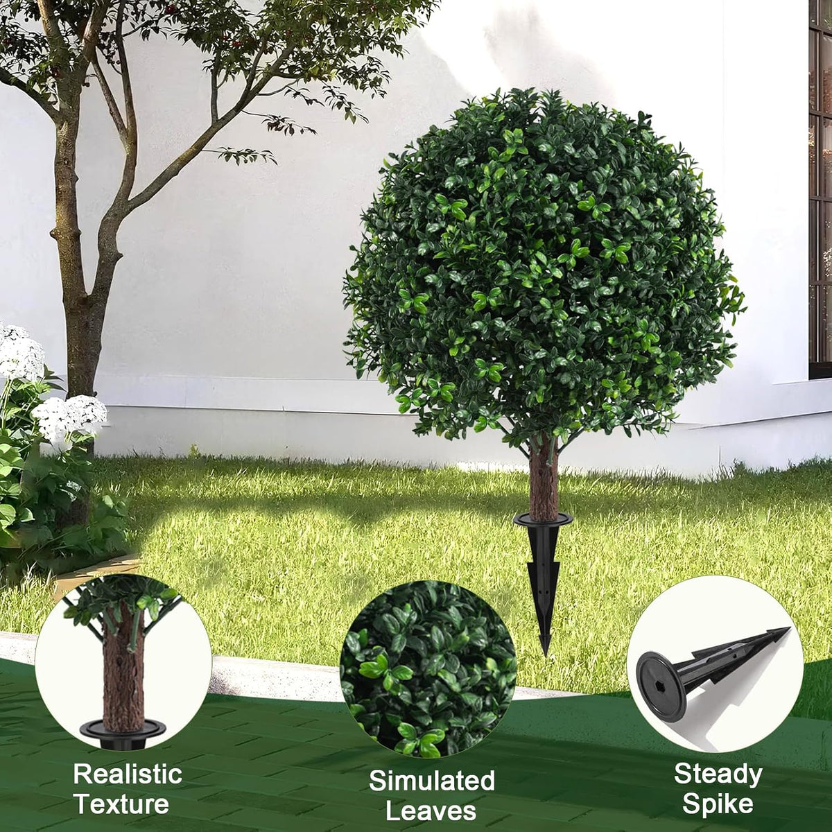 2PCS Faux Boxwood Plants Outdoor Artificial Topiary Ball Trees