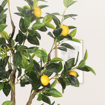 5FT Artificial Lemon Tree with Pot - 60" Fake Lemon Tree with White Tall Planter, Faux Lemon Plant with Realistic Fruits and Silk Leaves, Artificial Plants Indoor for Home Office Kitchen Decor