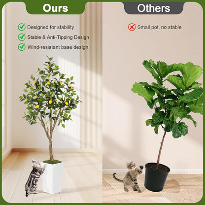 5FT Artificial Lemon Tree with Pot - 60" Fake Lemon Tree with White Tall Planter, Faux Lemon Plant with Realistic Fruits and Silk Leaves, Artificial Plants Indoor for Home Office Kitchen Decor