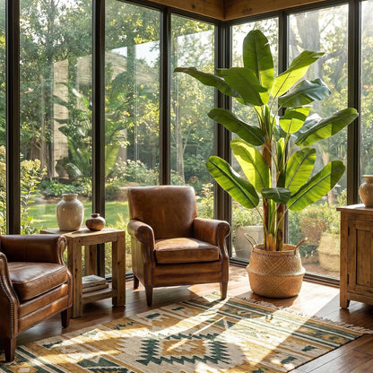 6FT Artificial Banana Tree, Faux Silk Banana Leaf Plant with 3 Stems & 17 Large Real Touch Leaves, Cement Weighted Potted Fake Tropical Tree, Indoor Decor for Living Room Office Patio