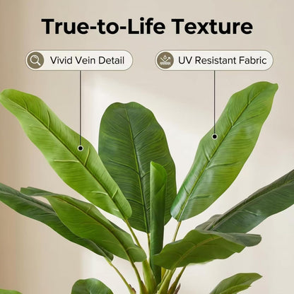 6FT Artificial Banana Tree, Faux Silk Banana Leaf Plant with 3 Stems & 17 Large Real Touch Leaves, Cement Weighted Potted Fake Tropical Tree, Indoor Decor for Living Room Office Patio