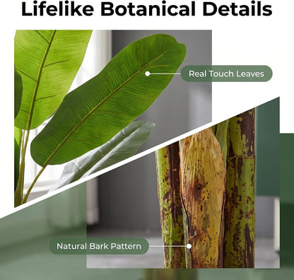 6FT Artificial Banana Tree, Faux Silk Banana Leaf Plant with 3 Stems & 17 Large Real Touch Leaves, Cement Weighted Potted Fake Tropical Tree, Indoor Decor for Living Room Office Patio