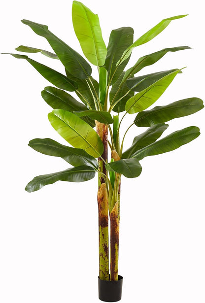 6FT Artificial Banana Tree, Faux Silk Banana Leaf Plant with 3 Stems & 17 Large Real Touch Leaves, Cement Weighted Potted Fake Tropical Tree, Indoor Decor for Living Room Office Patio