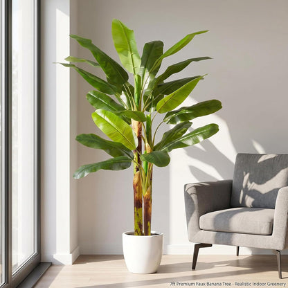 6FT Artificial Banana Tree, Faux Silk Banana Leaf Plant with 3 Stems & 17 Large Real Touch Leaves, Cement Weighted Potted Fake Tropical Tree, Indoor Decor for Living Room Office Patio