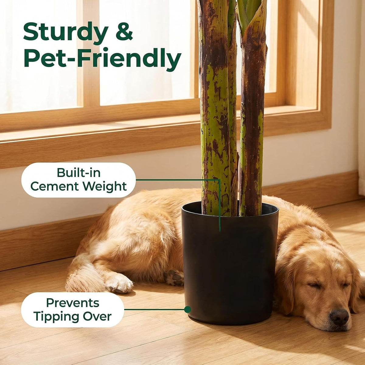 6FT Artificial Banana Tree, Faux Silk Banana Leaf Plant with 3 Stems & 17 Large Real Touch Leaves, Cement Weighted Potted Fake Tropical Tree, Indoor Decor for Living Room Office Patio