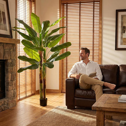 6FT Artificial Banana Tree, Faux Silk Banana Leaf Plant with 3 Stems & 17 Large Real Touch Leaves, Cement Weighted Potted Fake Tropical Tree, Indoor Decor for Living Room Office Patio