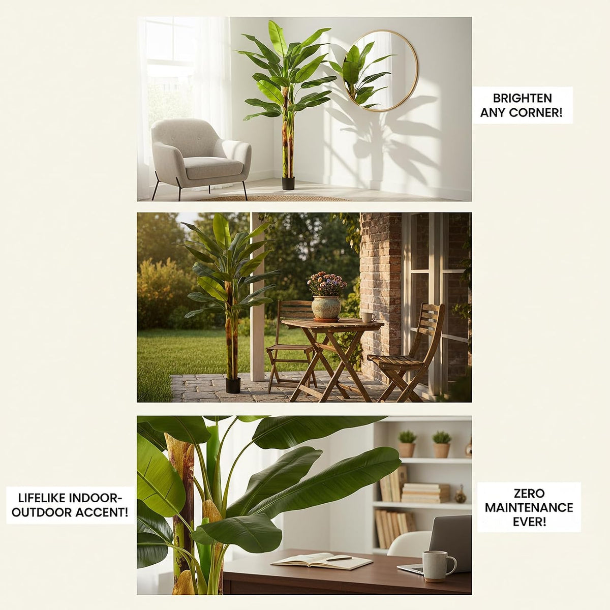 6FT Artificial Banana Tree, Faux Silk Banana Leaf Plant with 3 Stems & 17 Large Real Touch Leaves, Cement Weighted Potted Fake Tropical Tree, Indoor Decor for Living Room Office Patio