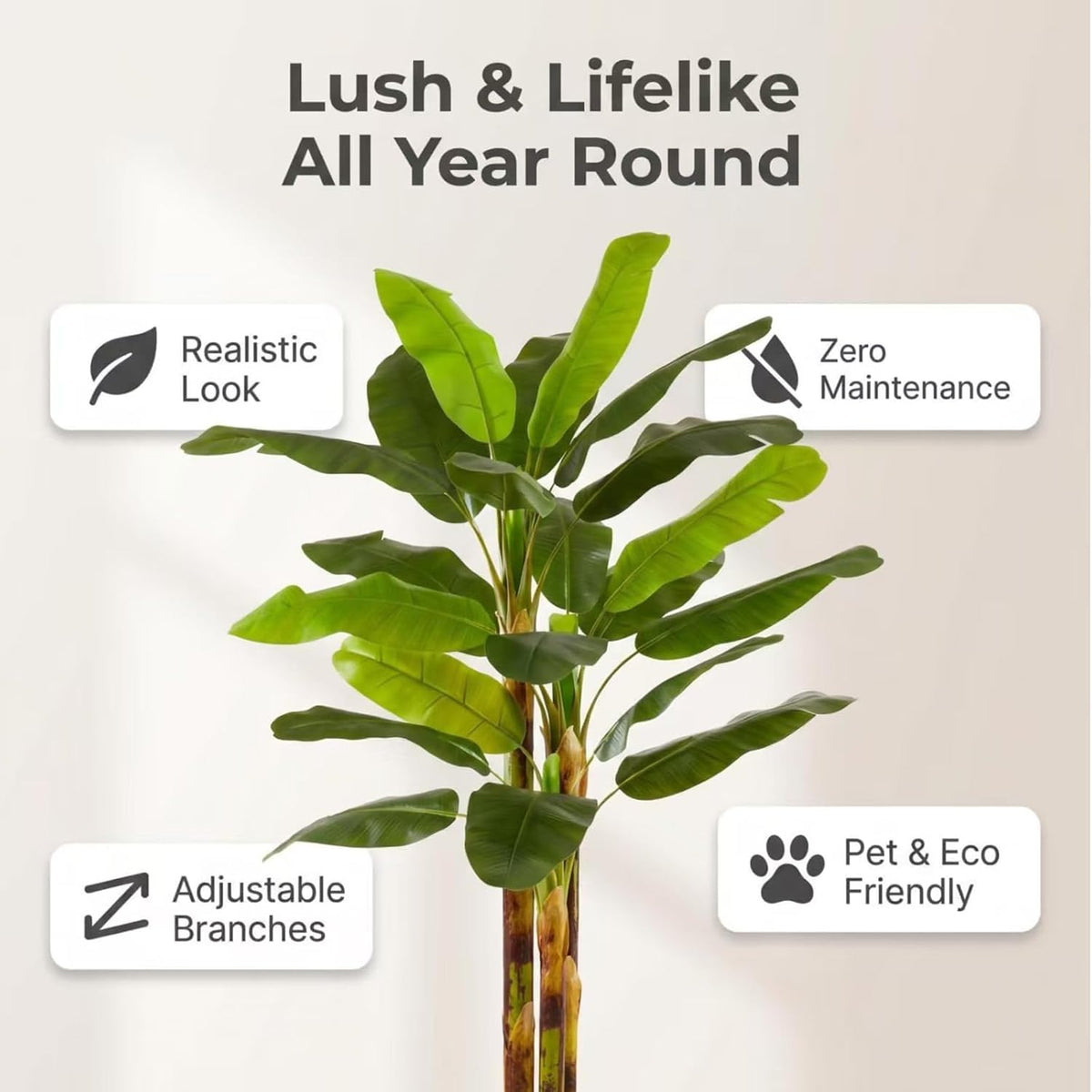 6FT Artificial Banana Tree, Faux Silk Banana Leaf Plant with 3 Stems & 17 Large Real Touch Leaves, Cement Weighted Potted Fake Tropical Tree, Indoor Decor for Living Room Office Patio