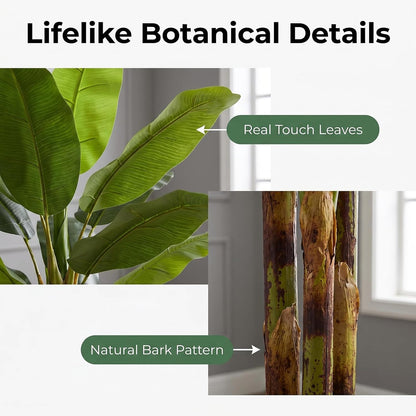 6FT Artificial Banana Tree, Faux Silk Banana Leaf Plant with 3 Stems & 17 Large Real Touch Leaves, Cement Weighted Potted Fake Tropical Tree, Indoor Decor for Living Room Office Patio