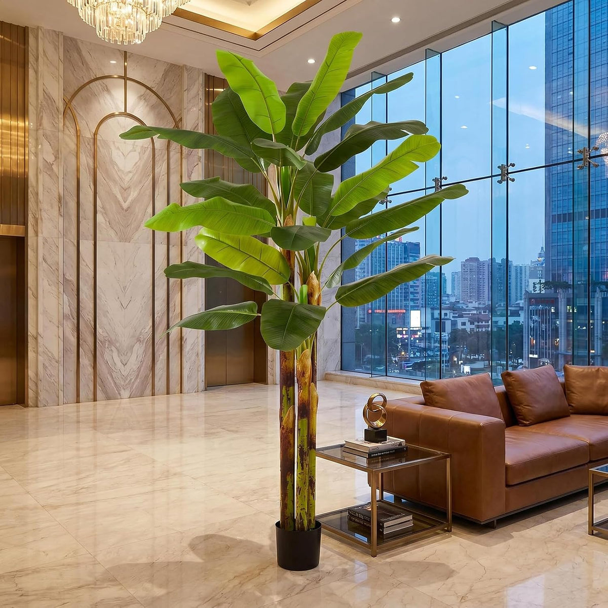 6FT Artificial Banana Tree, Faux Silk Banana Leaf Plant with 3 Stems & 17 Large Real Touch Leaves, Cement Weighted Potted Fake Tropical Tree, Indoor Decor for Living Room Office Patio