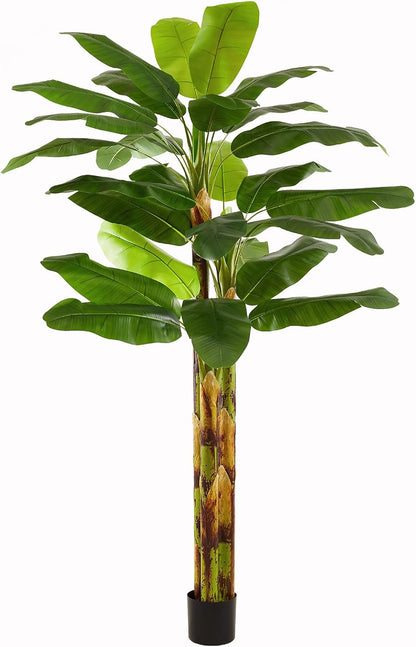 6FT Artificial Banana Tree, Faux Silk Banana Leaf Plant with 3 Stems & 17 Large Real Touch Leaves, Cement Weighted Potted Fake Tropical Tree, Indoor Decor for Living Room Office Patio
