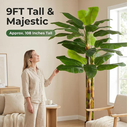 6FT Artificial Banana Tree, Faux Silk Banana Leaf Plant with 3 Stems & 17 Large Real Touch Leaves, Cement Weighted Potted Fake Tropical Tree, Indoor Decor for Living Room Office Patio