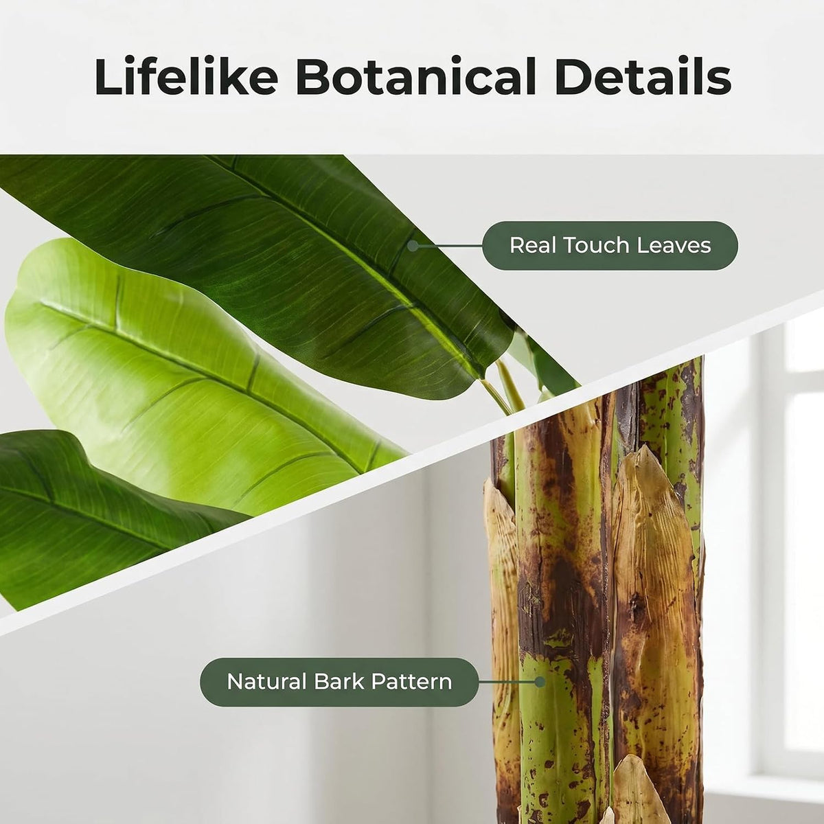 6FT Artificial Banana Tree, Faux Silk Banana Leaf Plant with 3 Stems & 17 Large Real Touch Leaves, Cement Weighted Potted Fake Tropical Tree, Indoor Decor for Living Room Office Patio