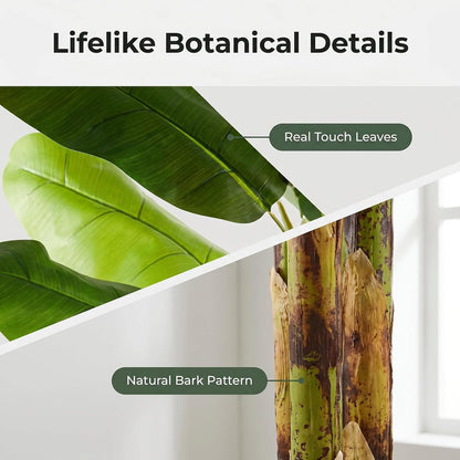 6FT Artificial Banana Tree, Faux Silk Banana Leaf Plant with 3 Stems & 17 Large Real Touch Leaves, Cement Weighted Potted Fake Tropical Tree, Indoor Decor for Living Room Office Patio