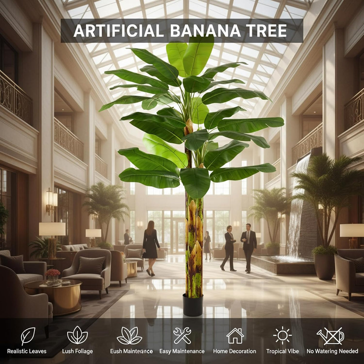 6FT Artificial Banana Tree, Faux Silk Banana Leaf Plant with 3 Stems & 17 Large Real Touch Leaves, Cement Weighted Potted Fake Tropical Tree, Indoor Decor for Living Room Office Patio