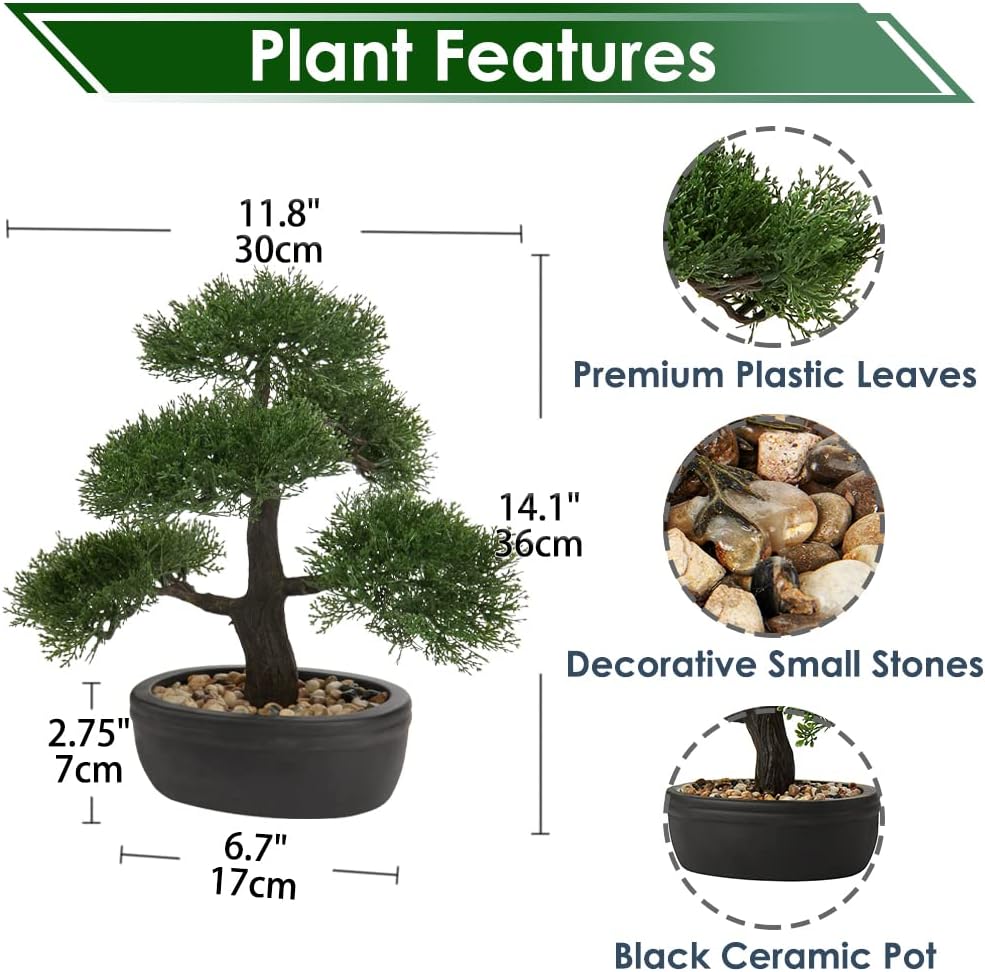 Artificial Bonsai Tree Juniper Faux Plants Indoor Fake Plants Decor with Ceramic Pots for Home Table Office Desk Bathroom Shelf Bedroom Living Room Farmhouse Decorations