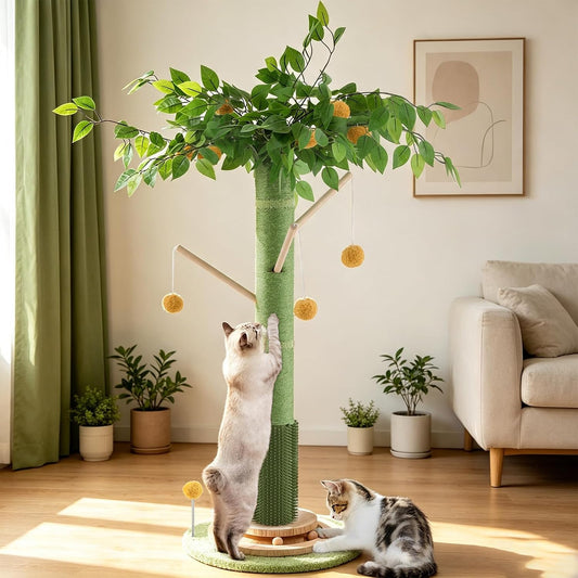 46" Tall Cat Scratching Post, Natural Sisal Cat Tree for Indoor Adult Cats