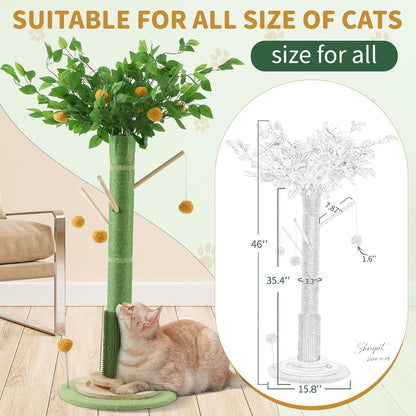 46" Tall Cat Scratching Post, Natural Sisal Cat Tree for Indoor Adult Cats