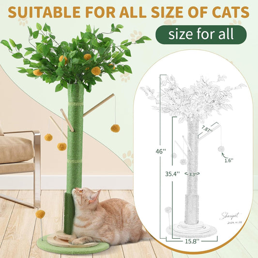 46" Tall Cat Scratching Post, Natural Sisal Cat Tree for Indoor Adult Cats